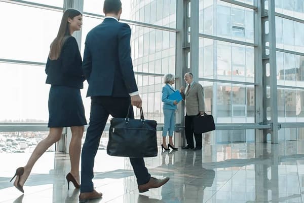 business people walking up the stairs